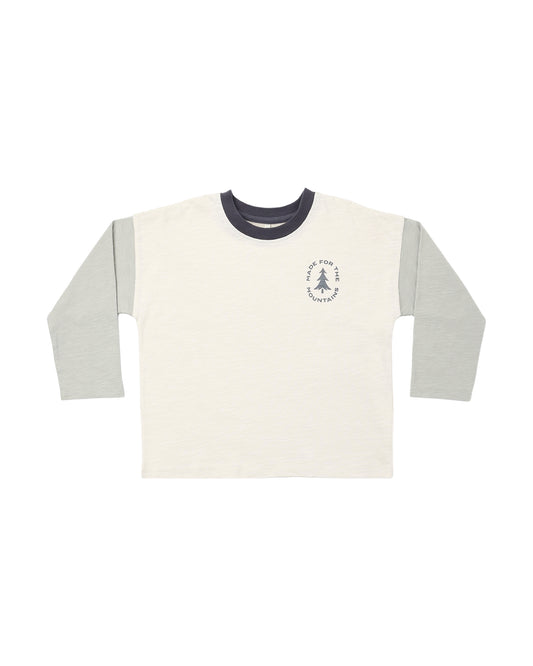 Rylee & Cru Made for the Mountains Camden long sleeve tee in natural color, featuring a comfortable fit and mountain-inspired design.