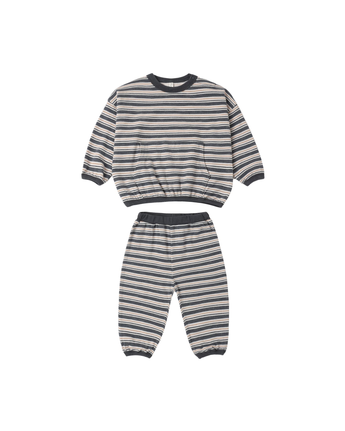 Blue Stripe Relaxed Set by Rylee & Cru featuring a comfortable top and pants with navy and white stripes.