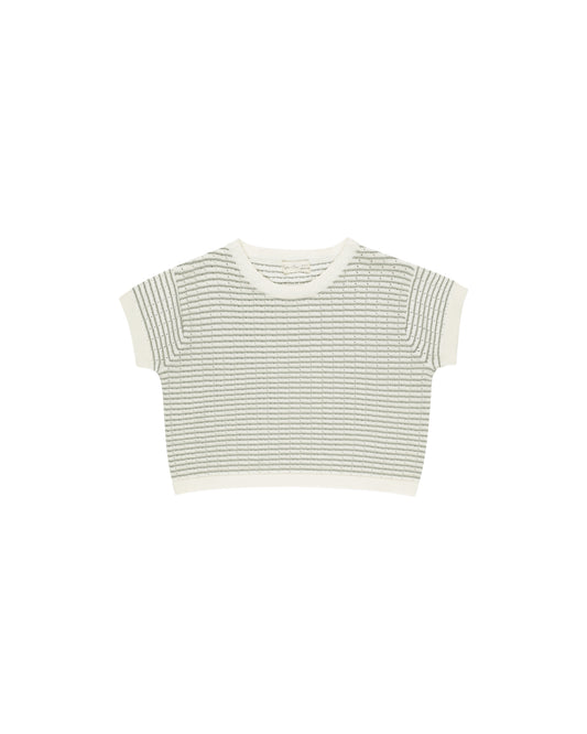 Rylee & Cru - Boxy Crop Knit Tee || Sage Stripe