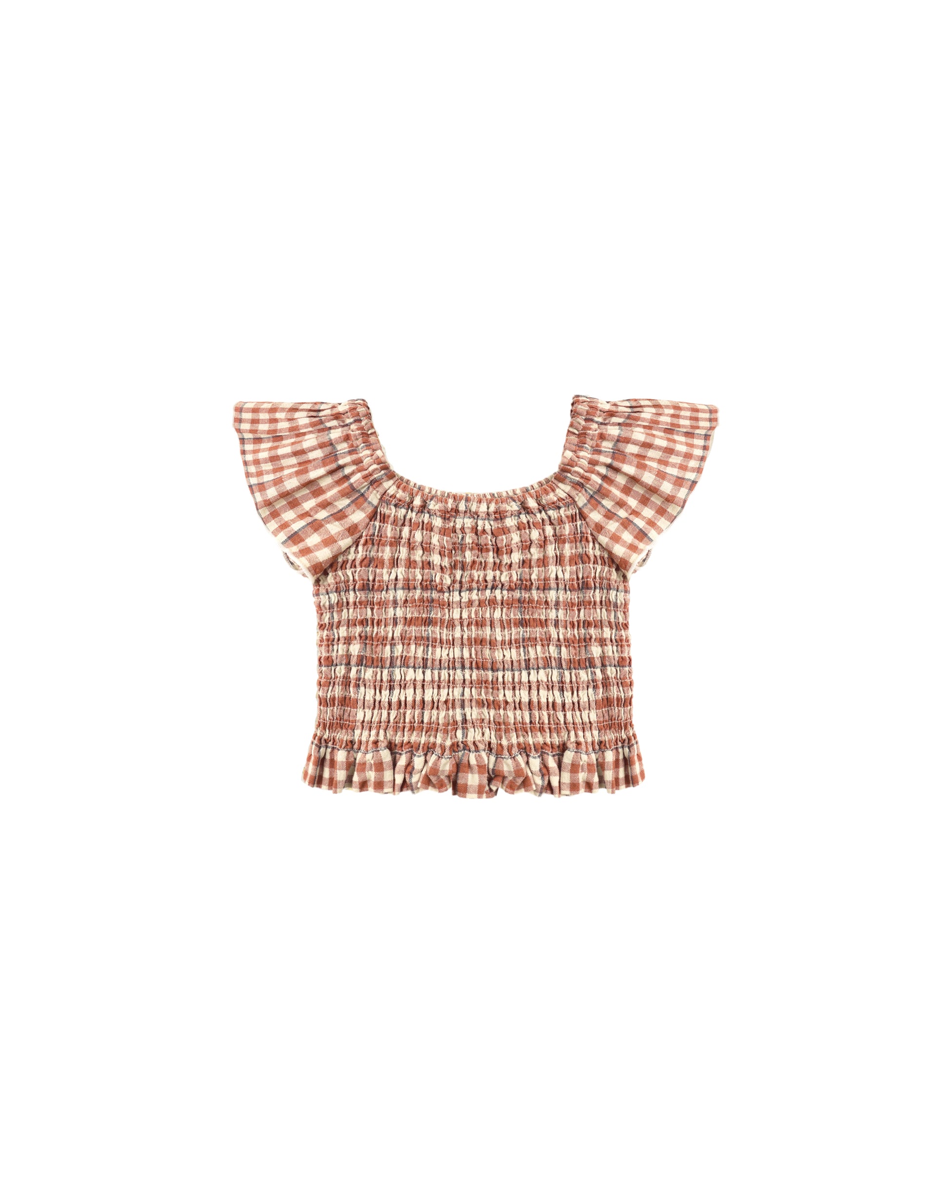 Rylee & Cru Poppy Gingham Zayla Top in Poppy color, featuring a gingham pattern and stylish design, displayed on a mannequin.