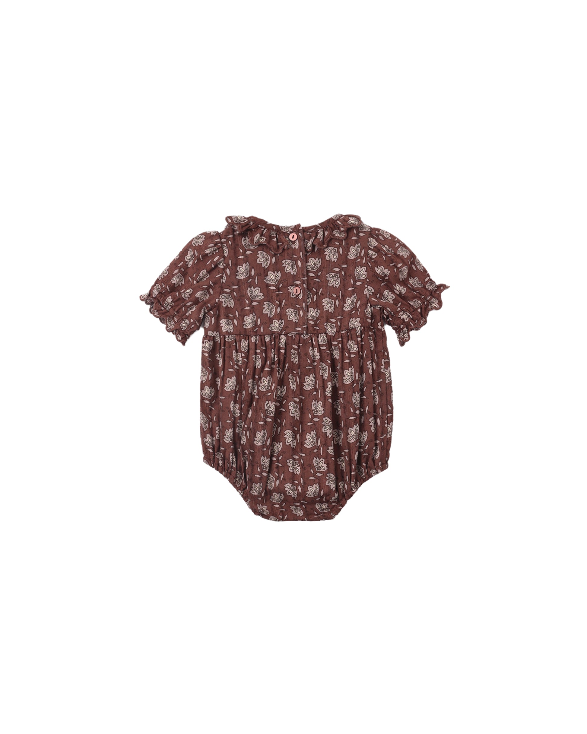 Rylee & Cru Mulberry Iris Liv romper for babies, featuring soft fabric, floral pattern, and adjustable straps.