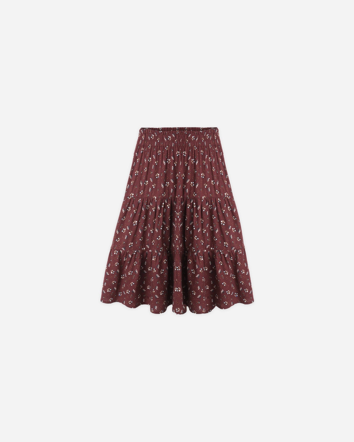 Harvest Berry Ruffle Tiered Midi Skirt