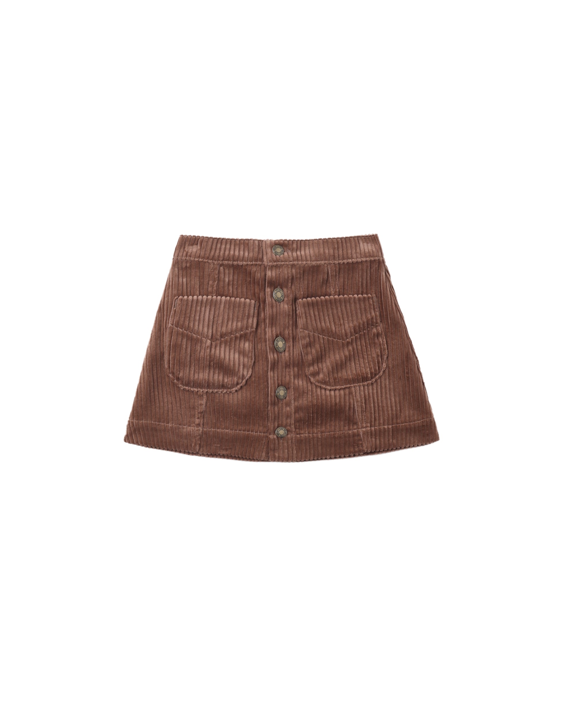 Rylee & Cru Mulberry Denver Mini Skirt in soft fabric, shown on a hanger with a close-up of the textured material