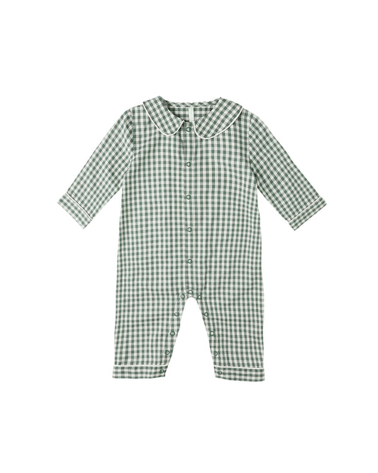 Evergreen Gingham Baby Pajama Romper