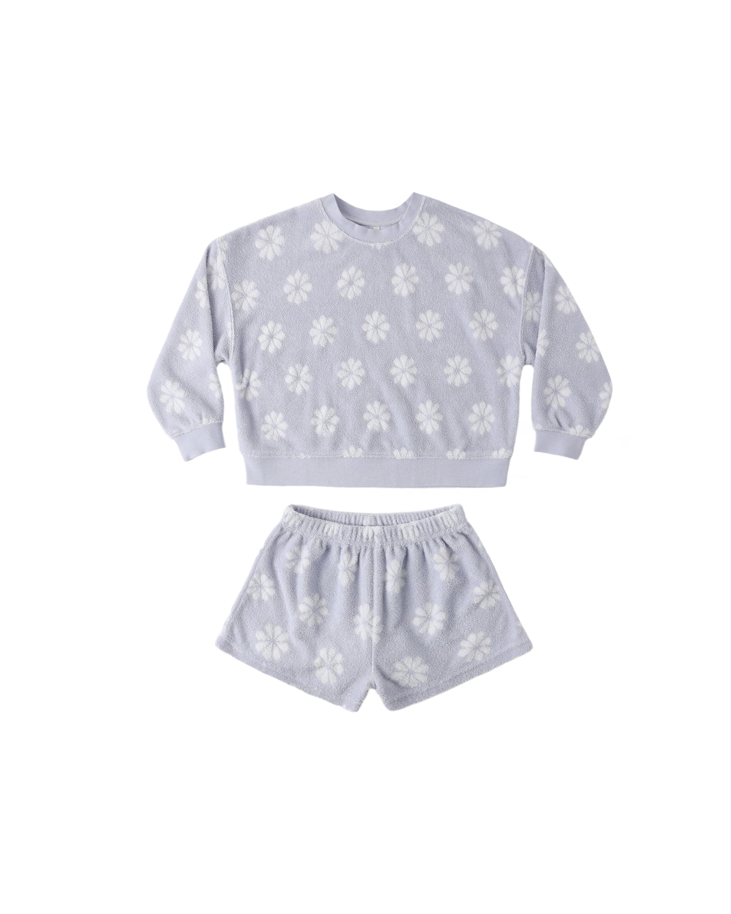 Periwinkle Daisy Karli Set by Rylee & Cru featuring a floral pattern on a soft fabric.