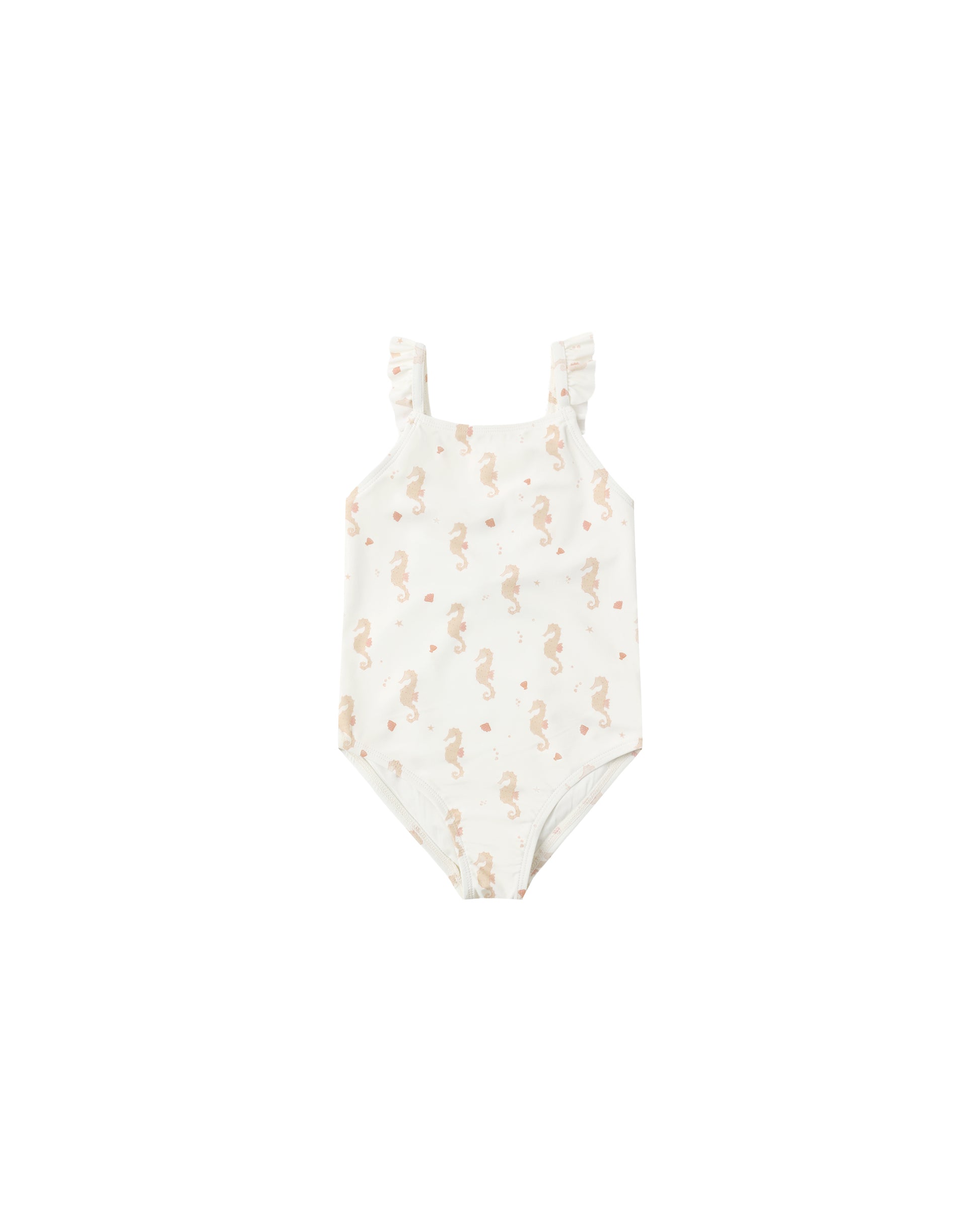 Rylee & Cru Seahorses Positano one-piece swimsuit in ivory with colorful seahorse pattern, suitable for kids or toddlers.