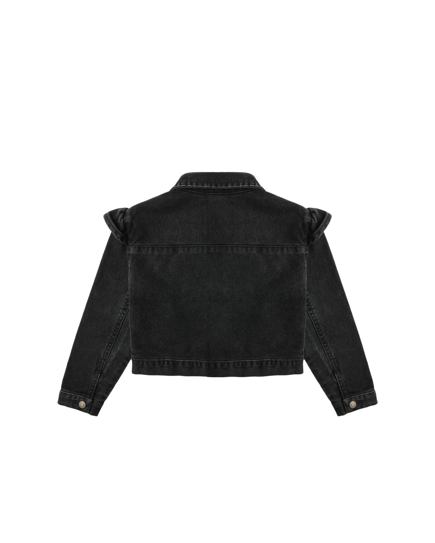 Washed Black Ruffle Denim Jacket