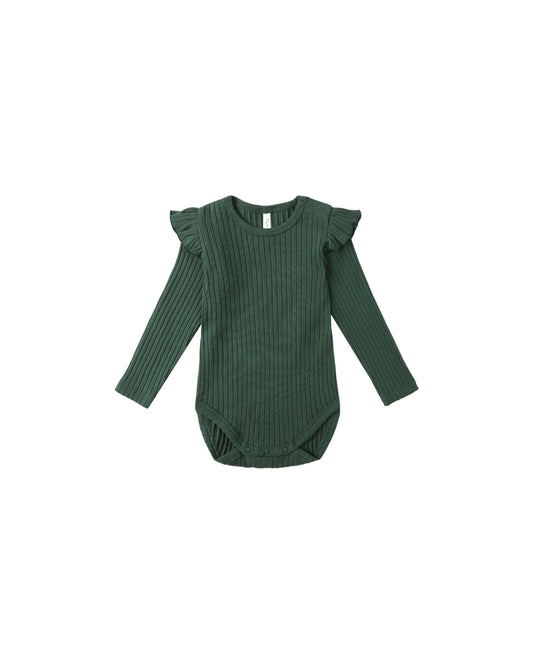 Green Shoulder Ruffle Bodysuit