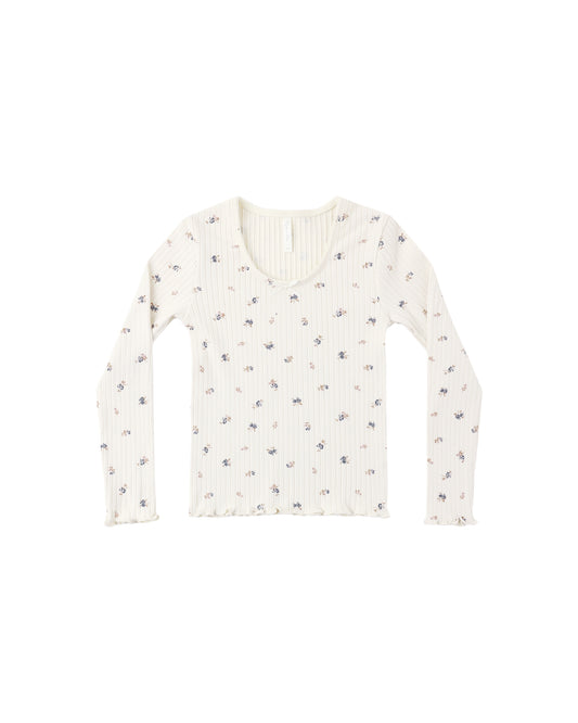 Natural Ditsy Ribbed Long Sleeve top by Rylee & Cru, featuring ribbed fabric and long sleeves in a soft, natural pattern.