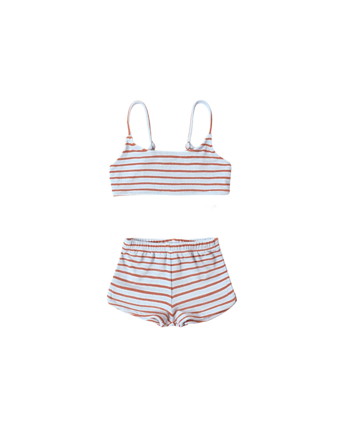 Rylee & Cru Americana Stripe Malia Bikini in Poppy with orange and white stripes, displayed on a mannequin.