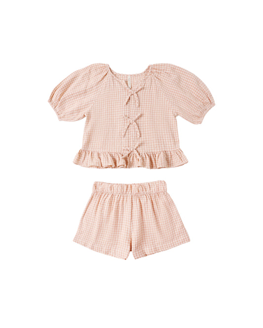 Rylee & Cru Petal Gingham Juniper set includes a cute gingham top and matching bottoms for children.