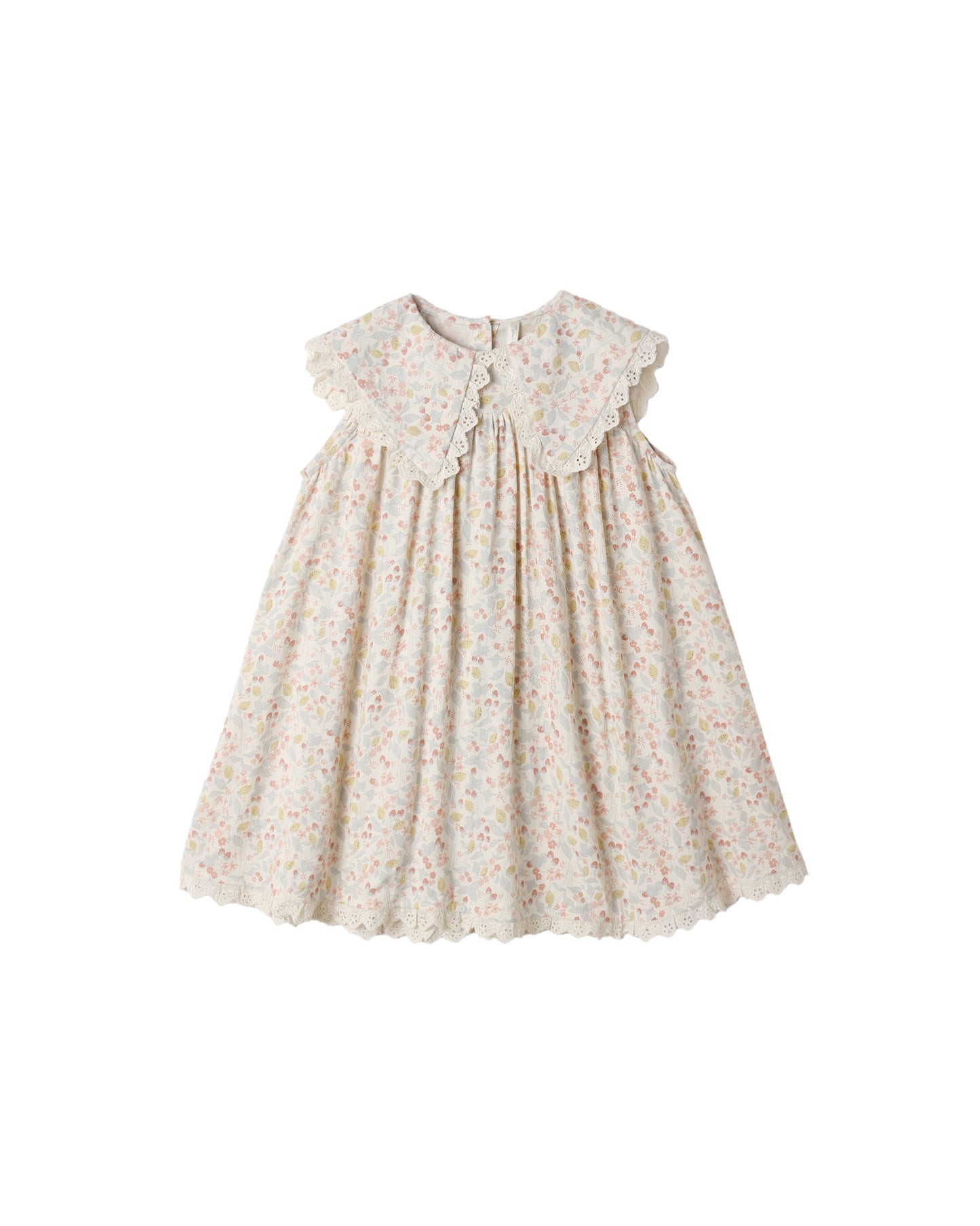 Rylee & Cru Summer Garden Porter Dress in ivory, lightweight cotton with floral print, displayed on a hanger.