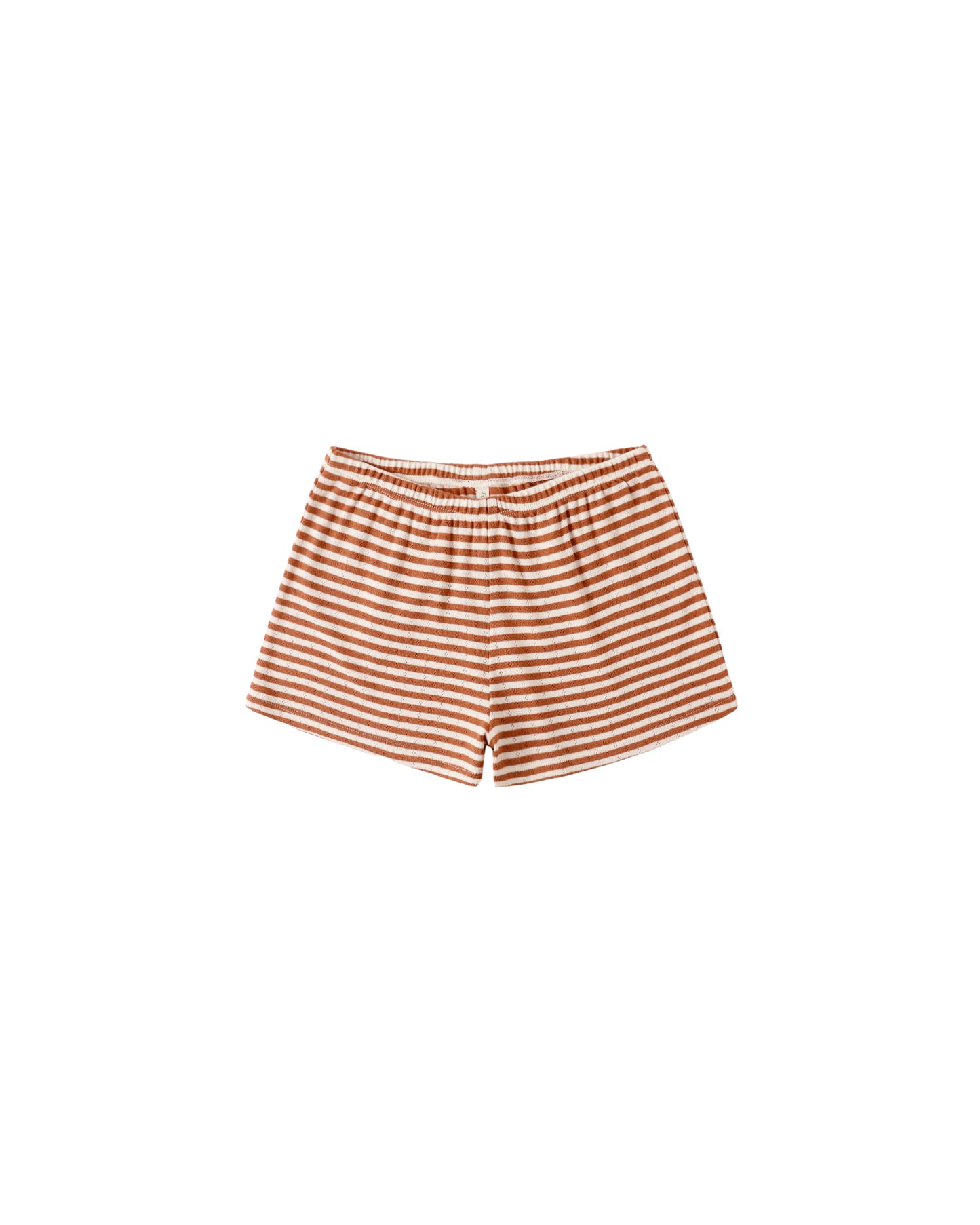 Rylee & Cru Poppy Stripe Pointelle Shorts in gray featuring a soft, striped knit pattern and comfortable elastic waistband.