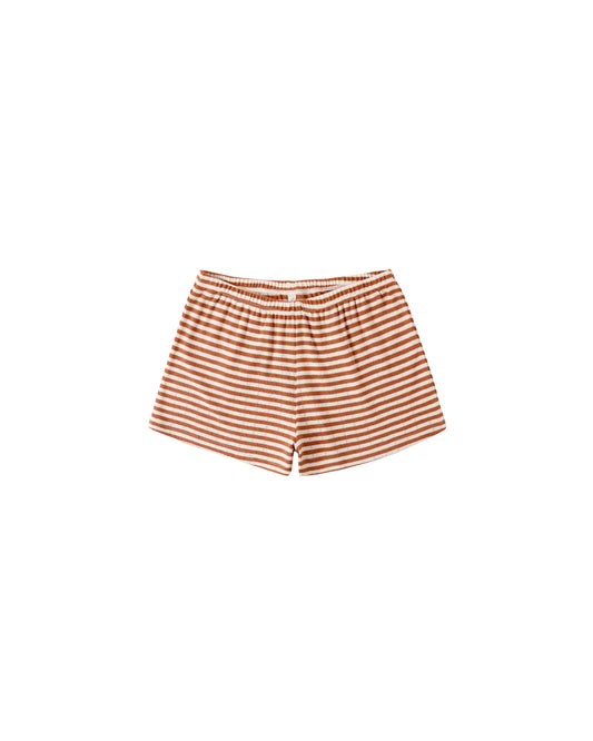 Rylee & Cru Poppy Stripe Pointelle Shorts in gray featuring a soft, striped knit pattern and comfortable elastic waistband.