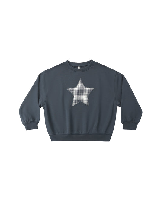 Navy Rylee & Cru Pier Sweatshirt with long sleeves and soft fabric, displayed flat on a white background.
