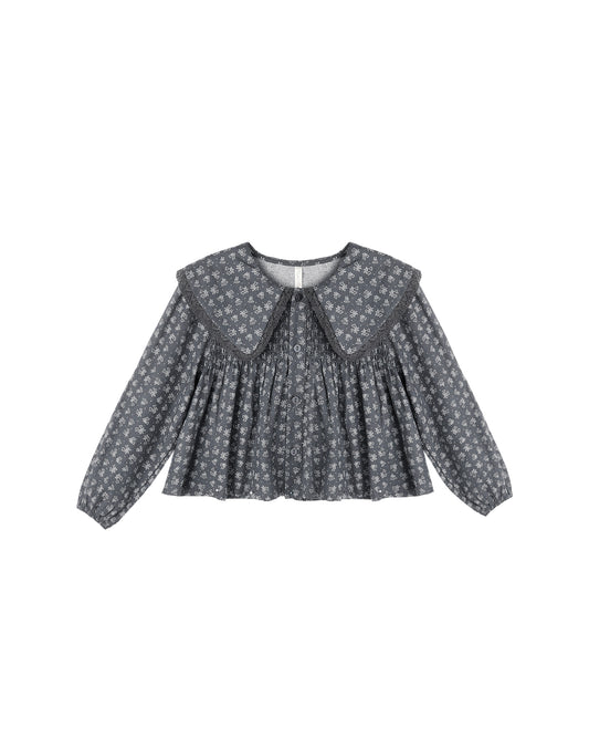 Rylee & Cru Heart Ditsy Fern blouse in midnight with a floral print, long sleeves, and a relaxed fit.