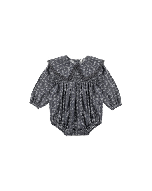 Rylee & Cru Heart Ditsy Fern romper in midnight, featuring a playful floral print and comfortable fabric for casual wear.