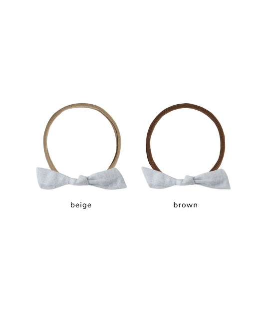 Heathered light blue Rylee & Cru Little Knot Headband with soft fabric and cute knot detail, perfect for little girls.