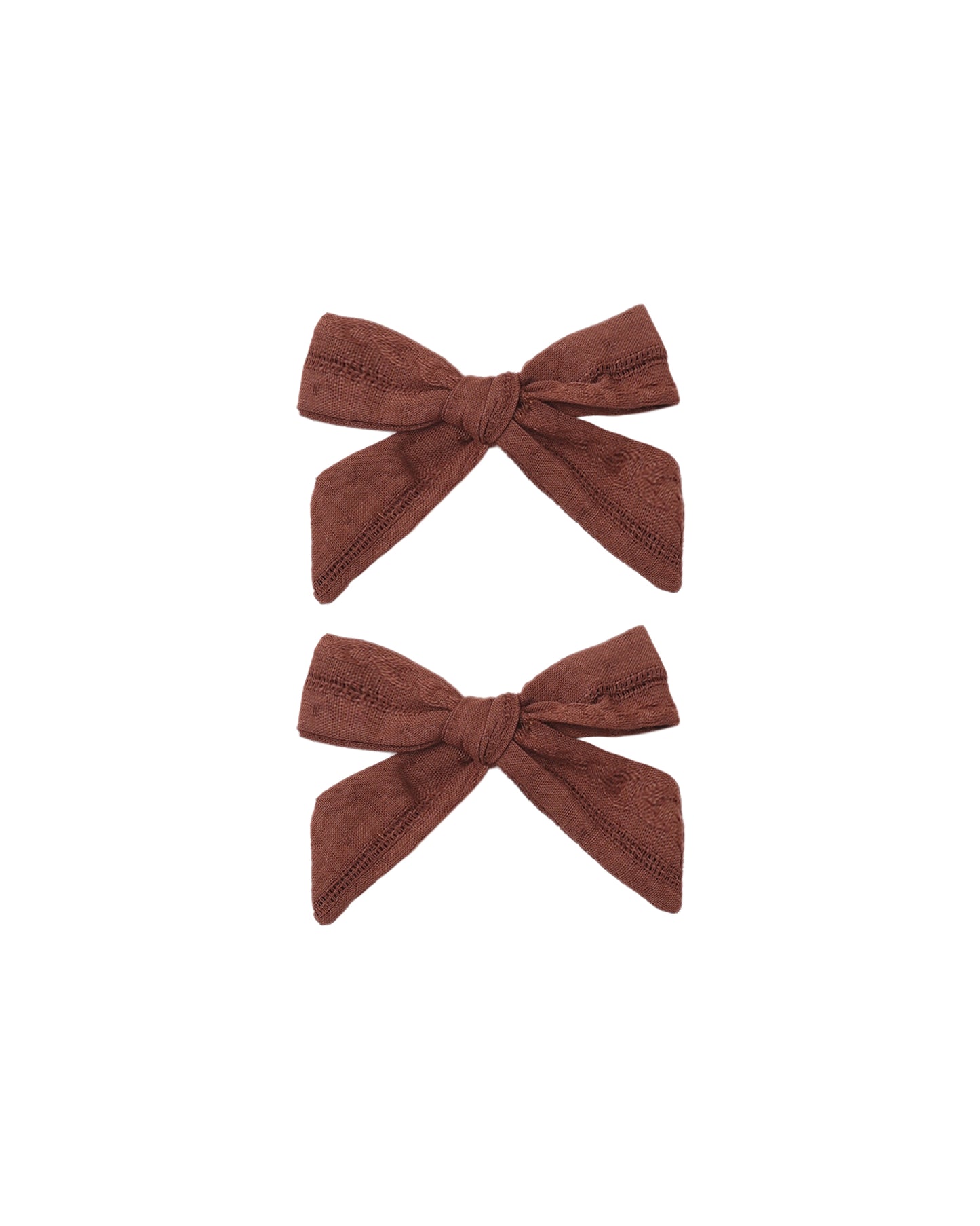 Pair of Rylee & Cru Mulberry bows in a set of two, featuring soft fabric and elegant design for babies and toddlers.