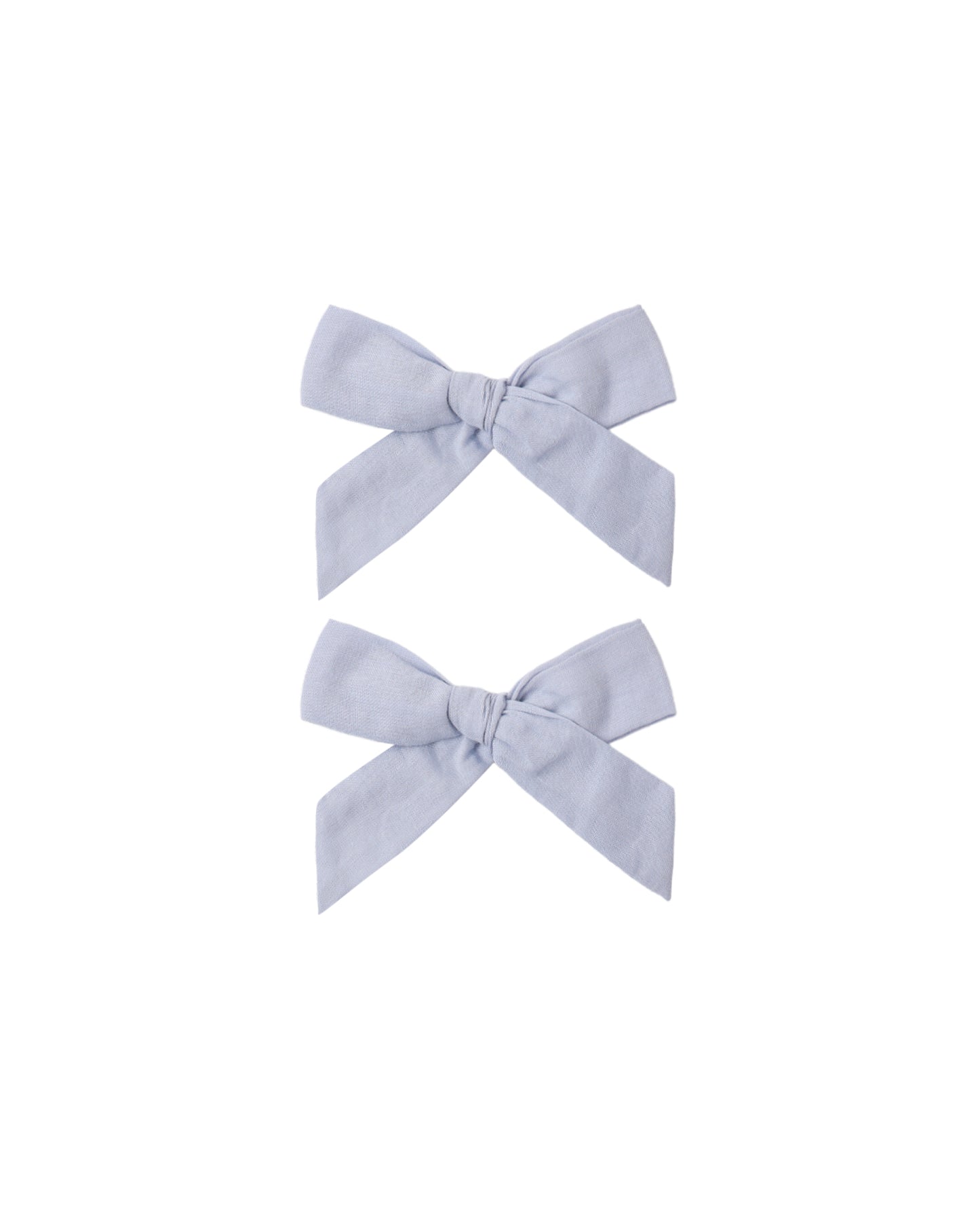 Set of 2 periwinkle bows by Rylee & Cru displayed on a light background, showcasing their fabric texture and design.