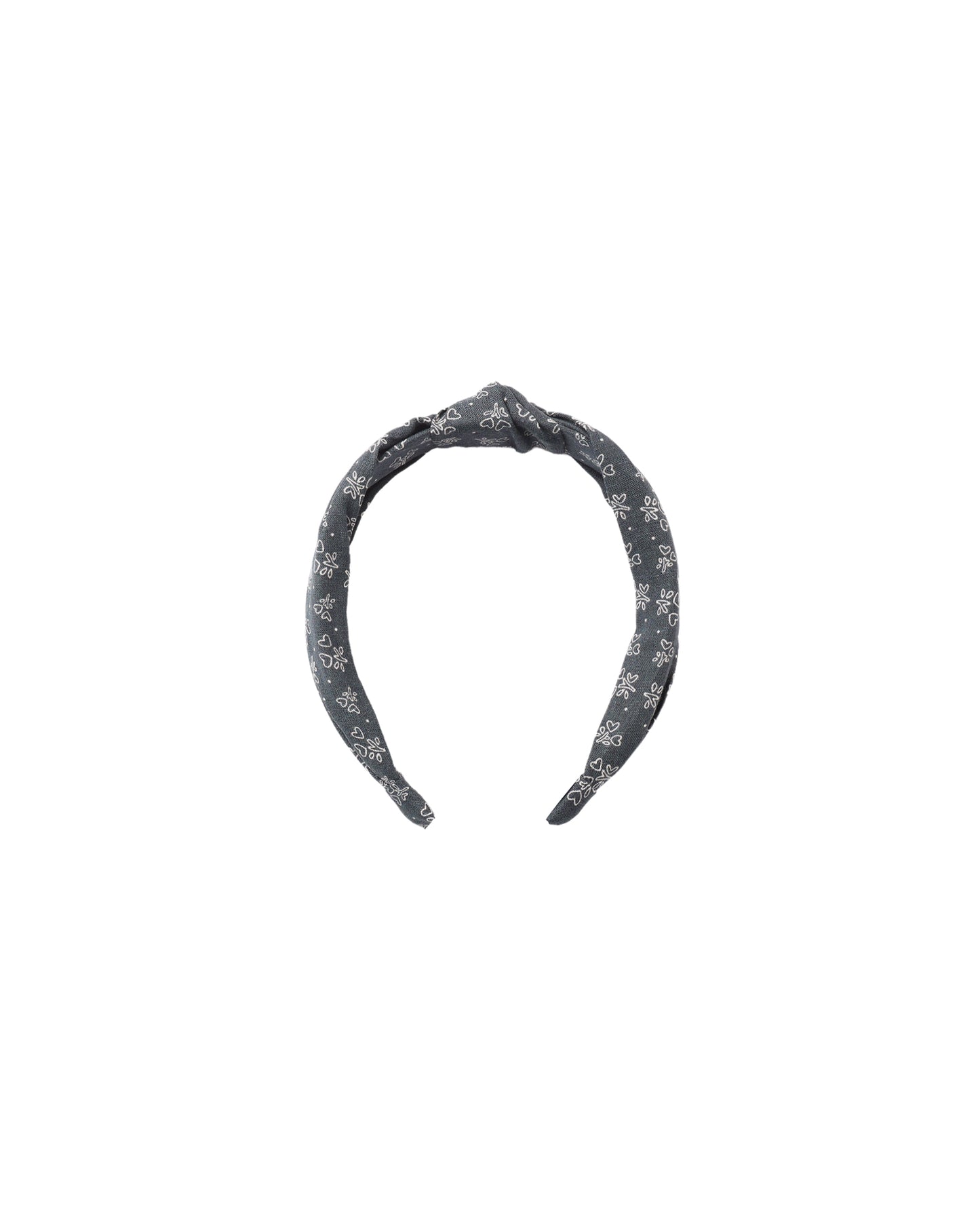 Rylee & Cru Heart Ditsy Knotted Headband in midnight blue with small white floral patterns, soft fabric and knotted design.