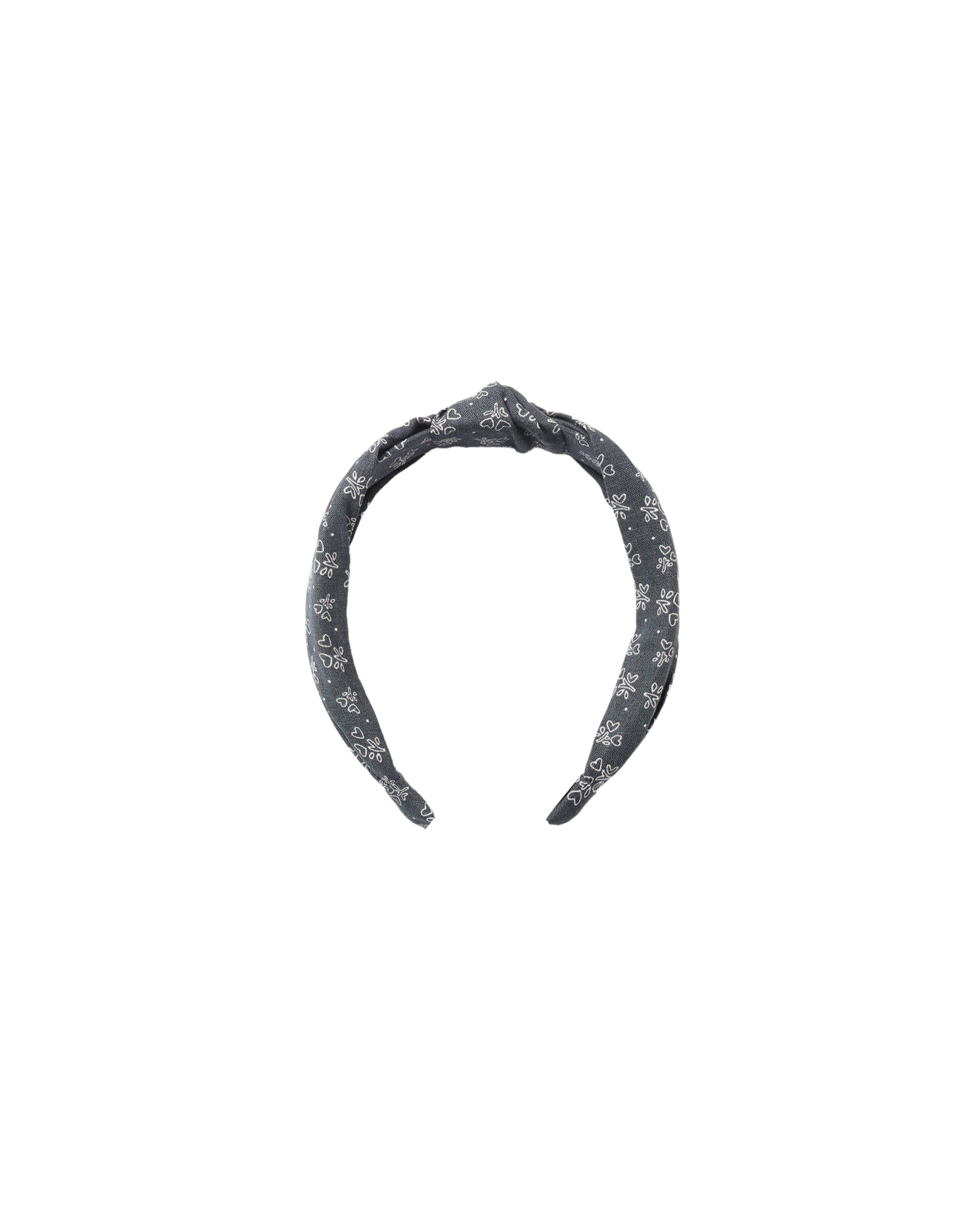 Rylee & Cru Heart Ditsy Knotted Headband in midnight blue with small white floral patterns, soft fabric and knotted design.