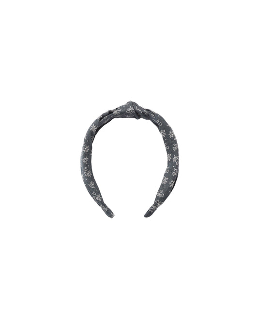Rylee & Cru Heart Ditsy Knotted Headband in midnight blue with small white floral patterns, soft fabric and knotted design.