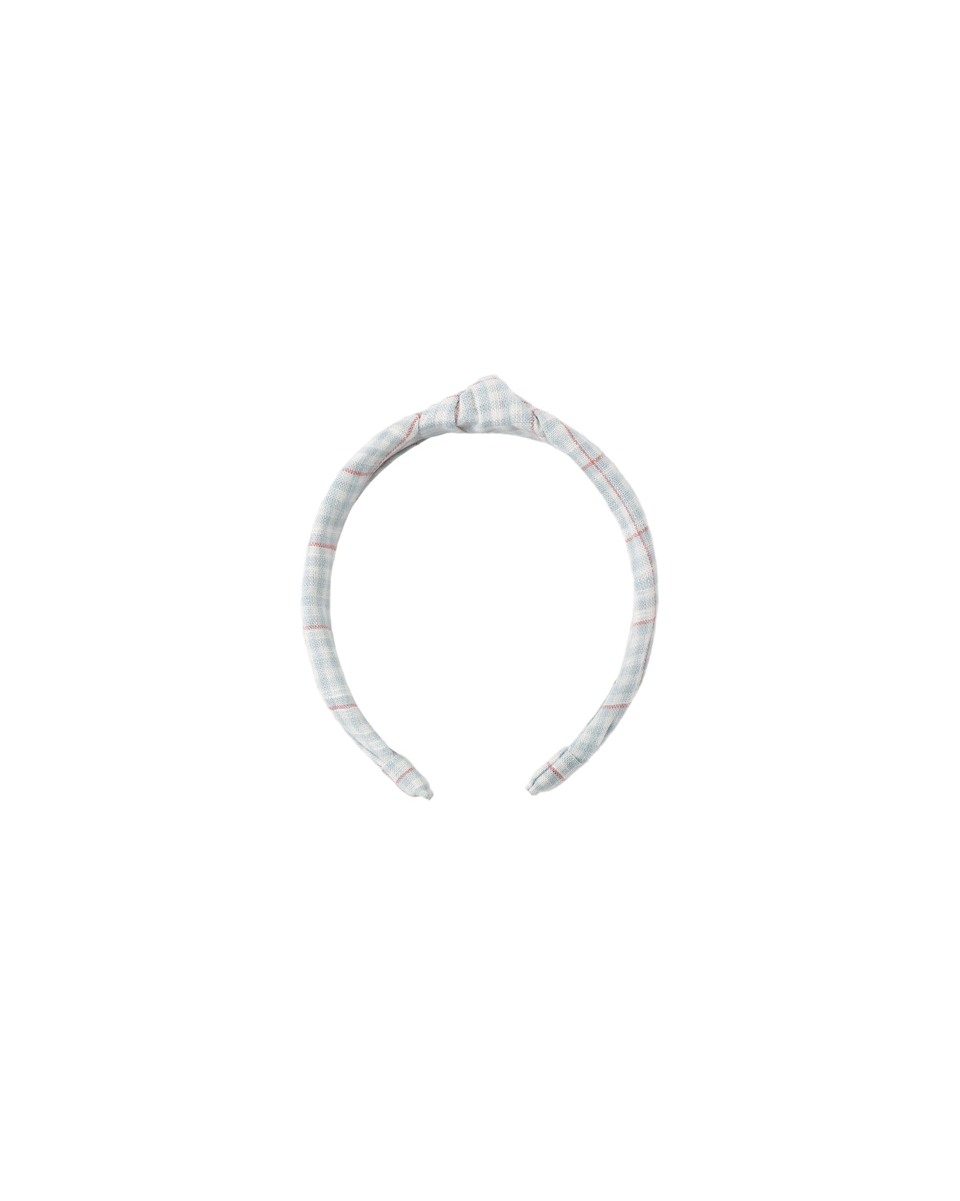 Light blue plaid knotted headband by Rylee & Cru featuring a soft fabric and stylish knot detail.