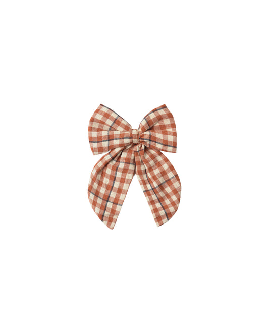 Rylee & Cru Poppy Gingham Oversized Bow in red and white fabric, styled as a cute hair accessory for children.