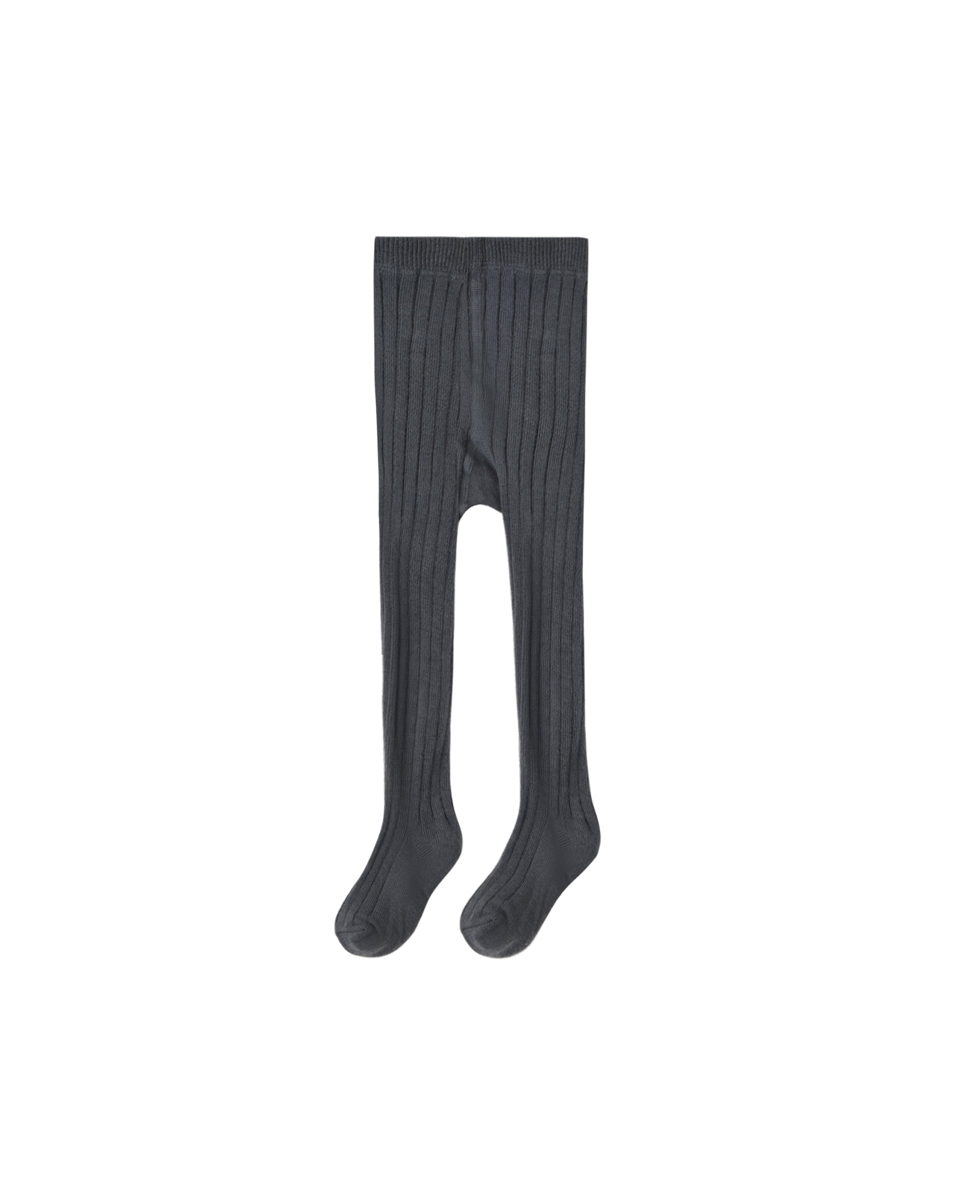 Rylee & Cru midnight ribbed tights showing close-up of dark, stretchy ribbed fabric for children or infants.