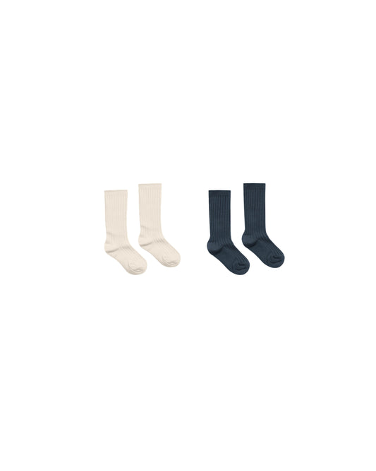 Rylee & Cru - Natural/Navy Ribbed Socks