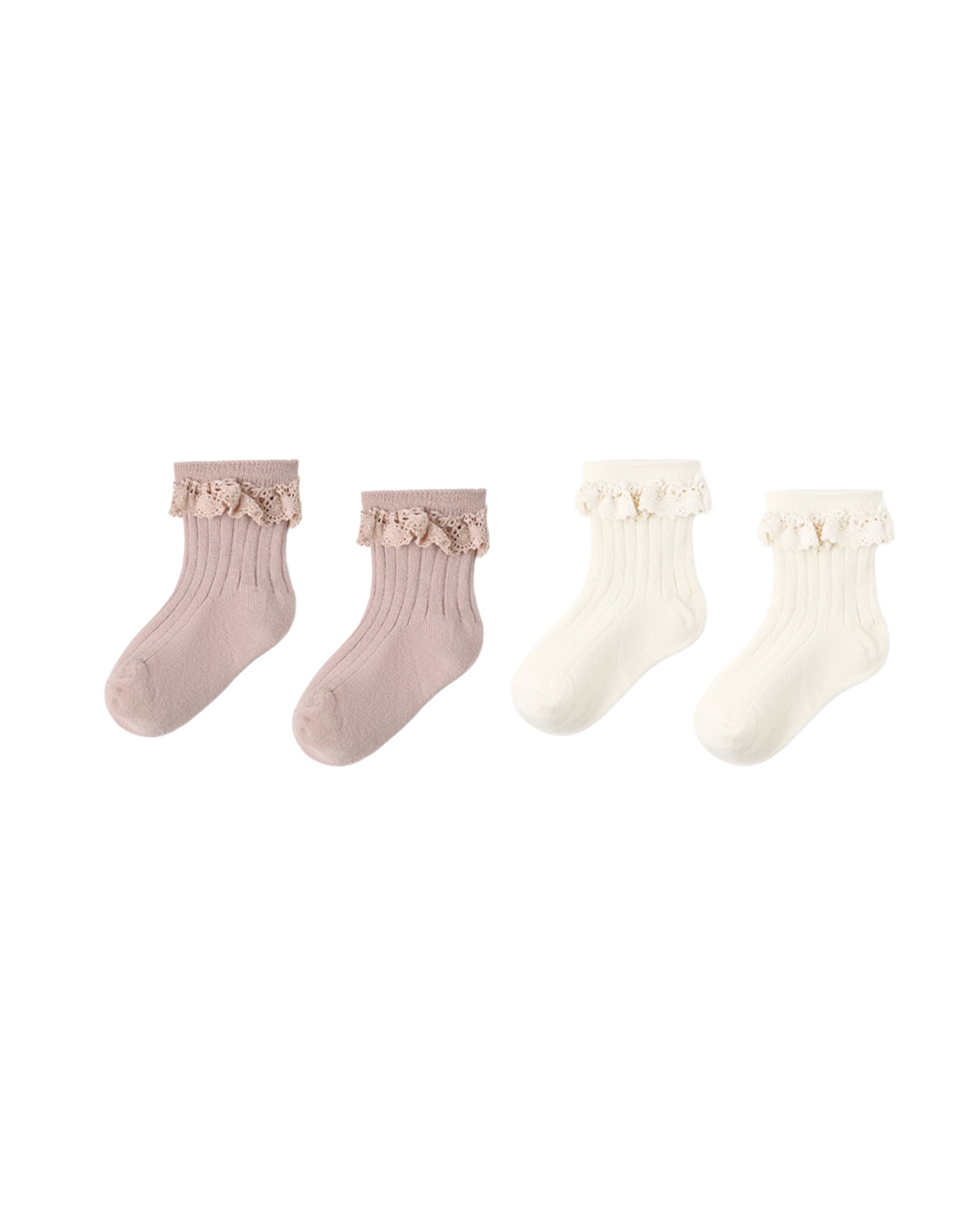 Pair of Rylee & Cru Rosewood natural lace trim socks in a 2-pack, featuring delicate lace details and soft fabric.