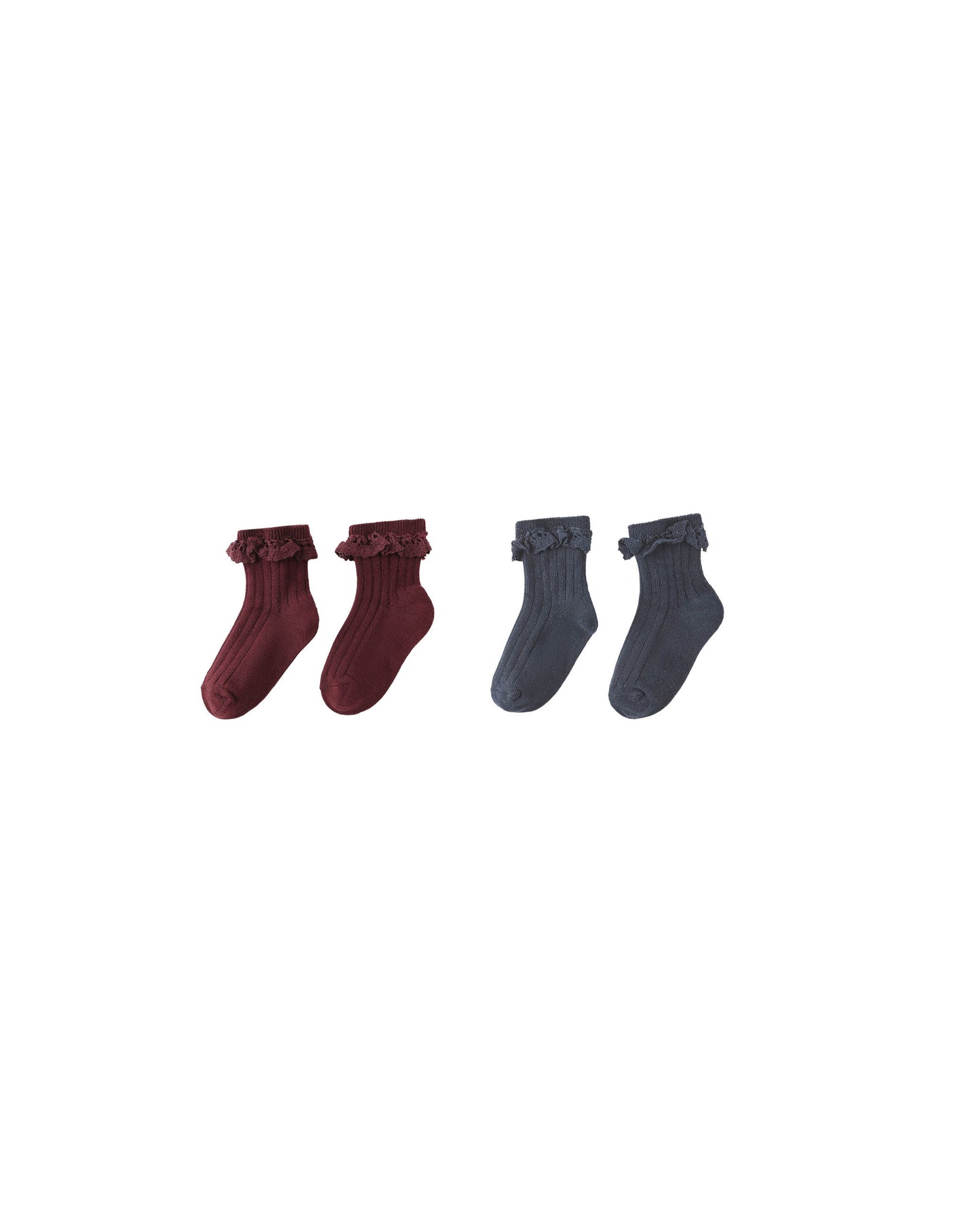 Rylee & Cru - Burgundy/Navy Lace Trim Socks 2-Pack