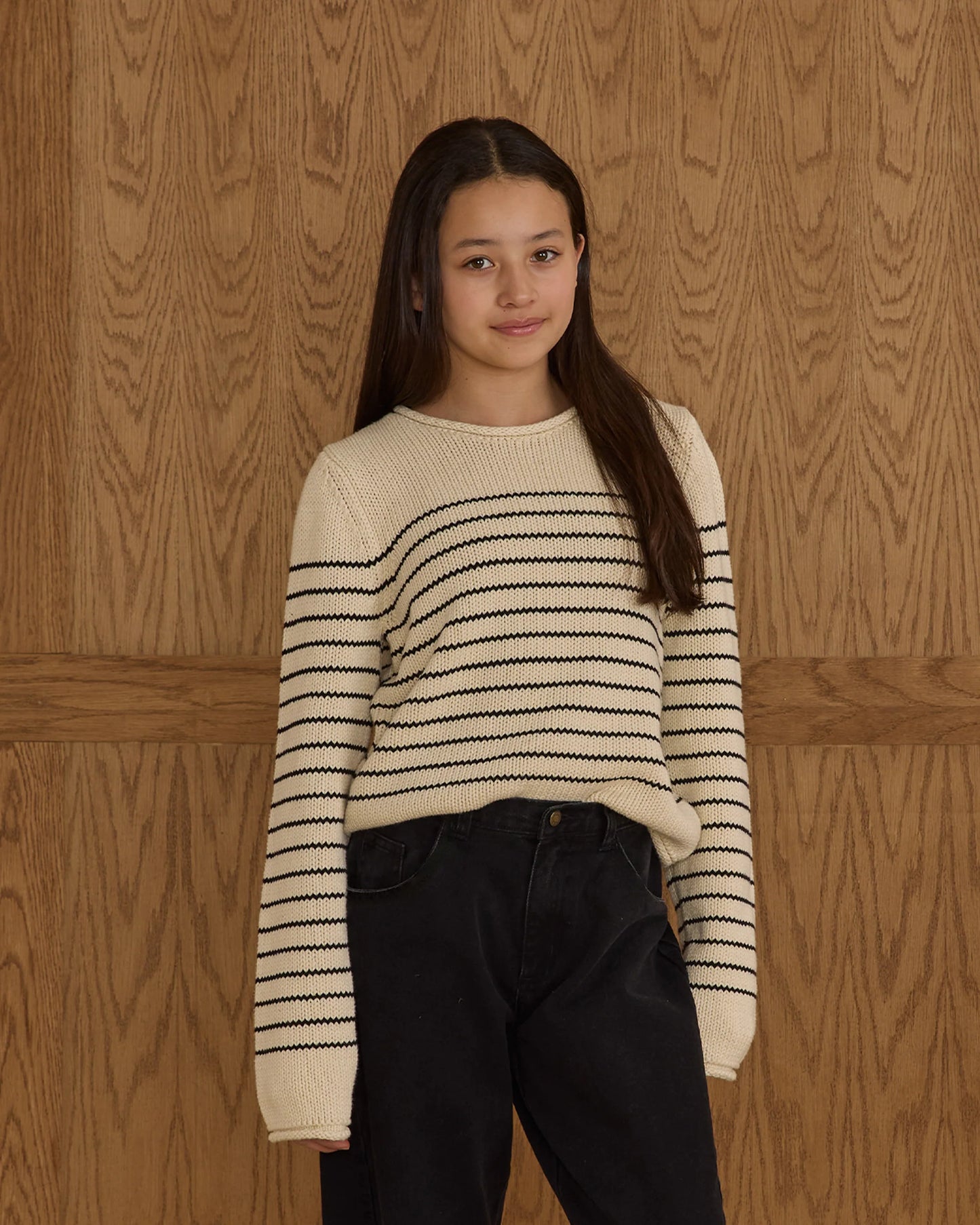 Teen Black Stripe Round Neck Sweater