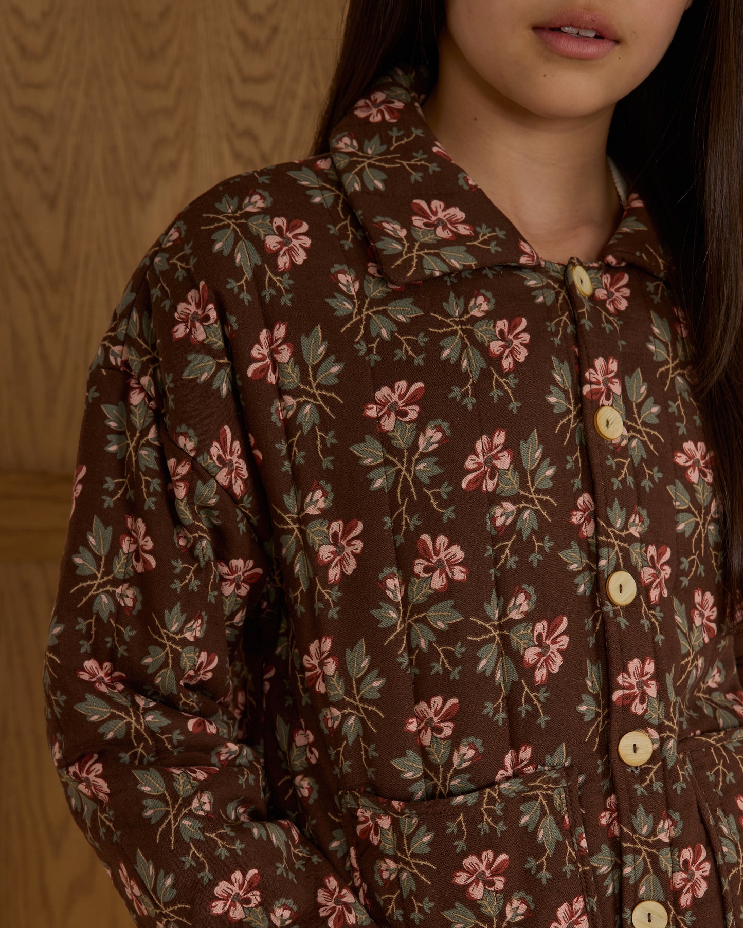 Teen Winter Floral Quilted Collar Jacket