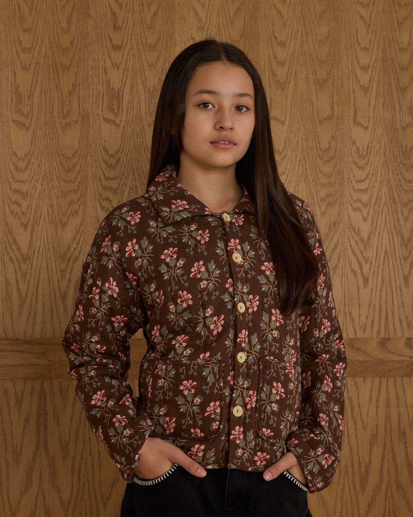 Teen Winter Floral Quilted Collar Jacket