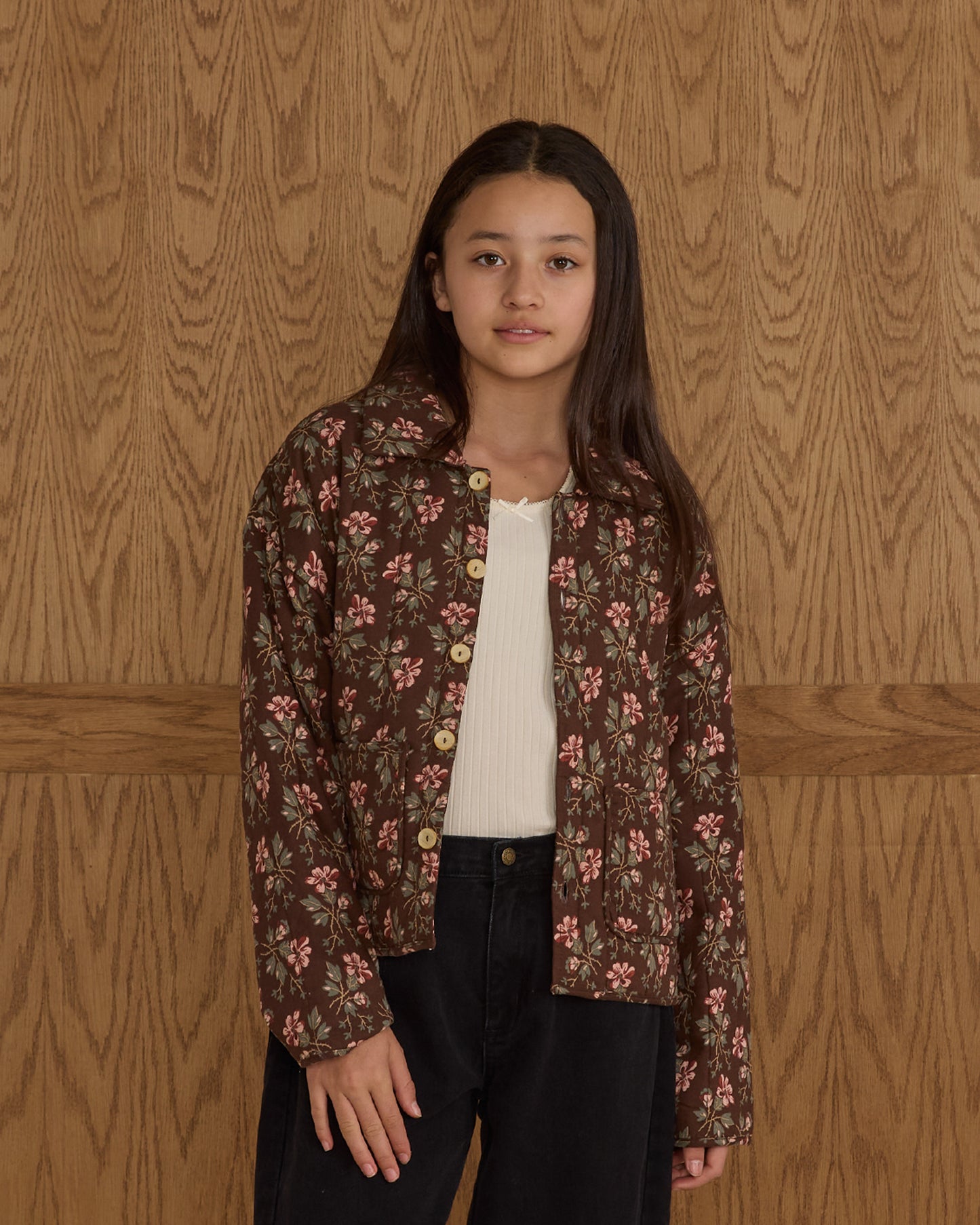 Teen Winter Floral Quilted Collar Jacket