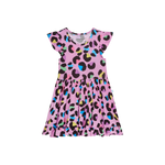 Posh Peanut - Cap Sleeve Ruffled Twirl Dress in Electric Leopard