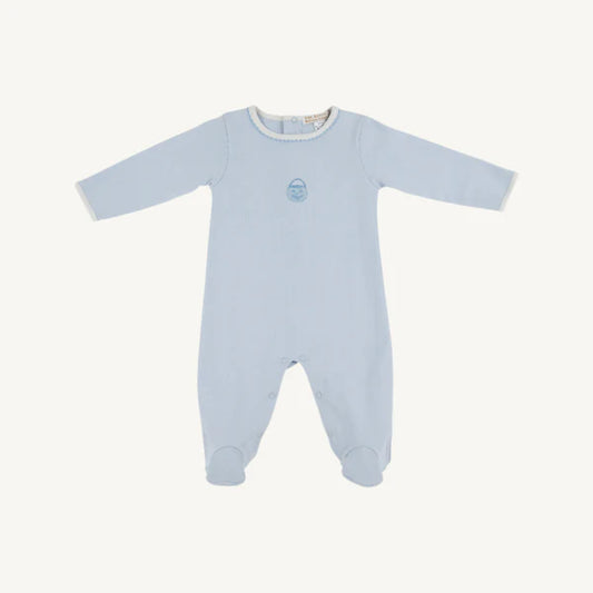 The Beaufort Bonnet Company - Rock Me Romper Buckhead Blue with Palmetto Pearl & Pumpkin Embroidery