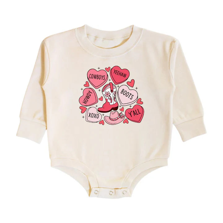 Sweet Wink - Howdy Valentine's Day Long Sleeve Romper - Natural