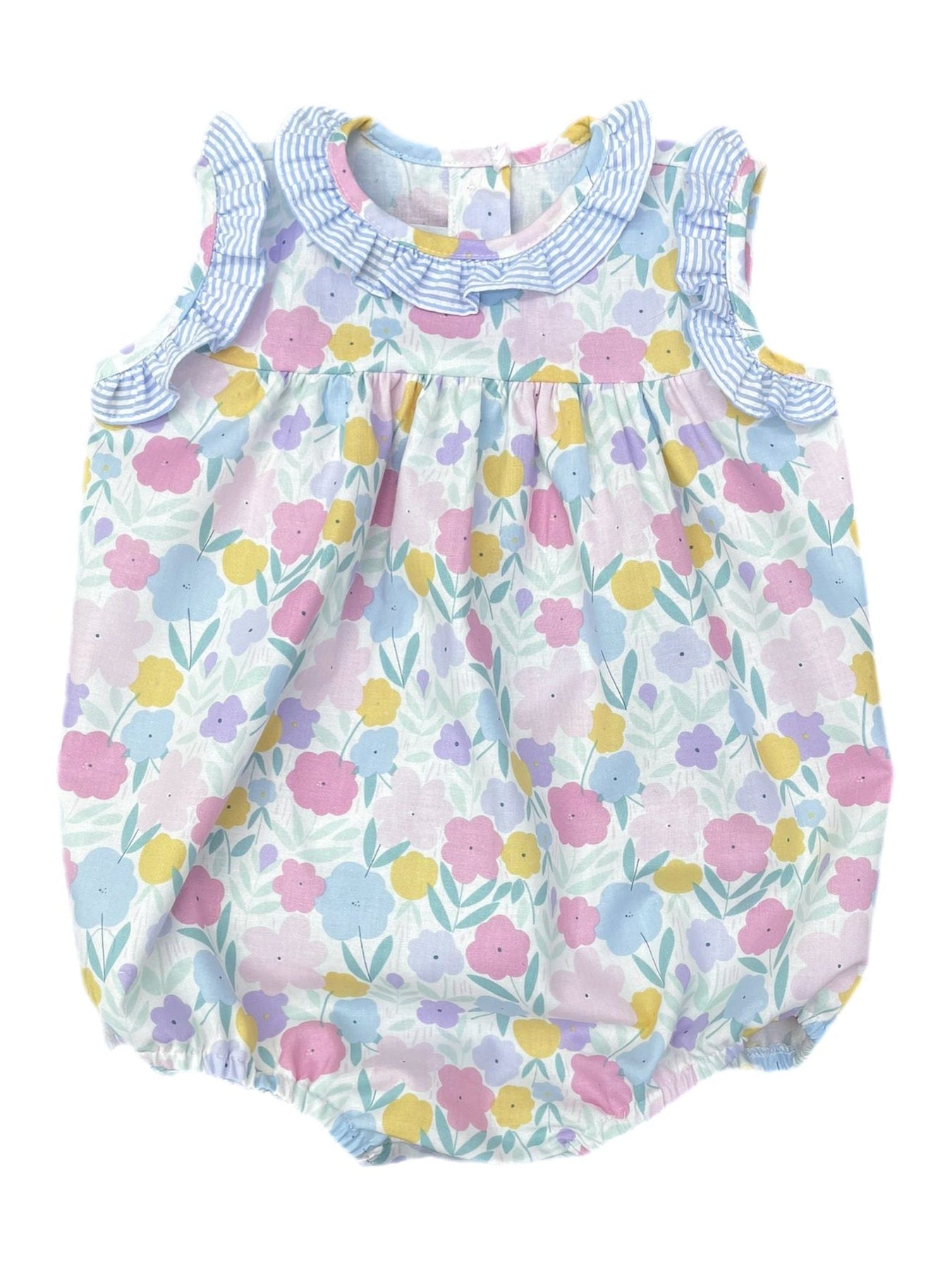 Vintage floral Rosie Bubble print by James & Lottie featuring a soft, colorful floral pattern on a bubble fabric garment.