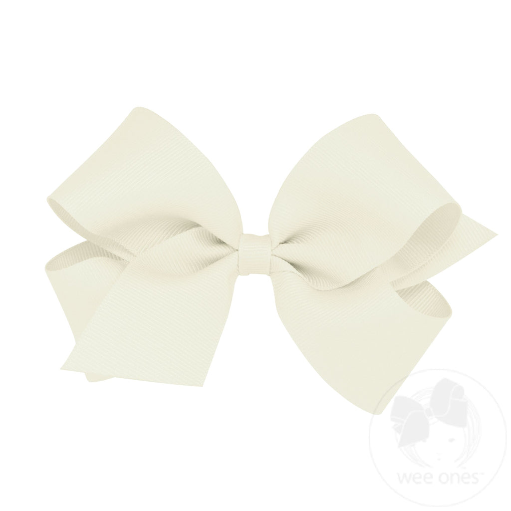Medium classic grosgrain hair bow by Wee Ones with plain wrap, shown in a close-up view on a neutral background.