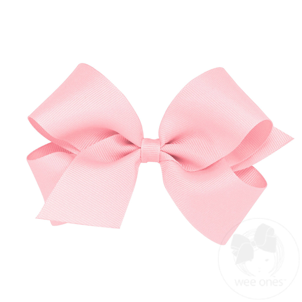 Medium classic grosgrain hair bow by wee ones with plain wrap in soft pink, perfect for everyday baby or toddler hairstyles.