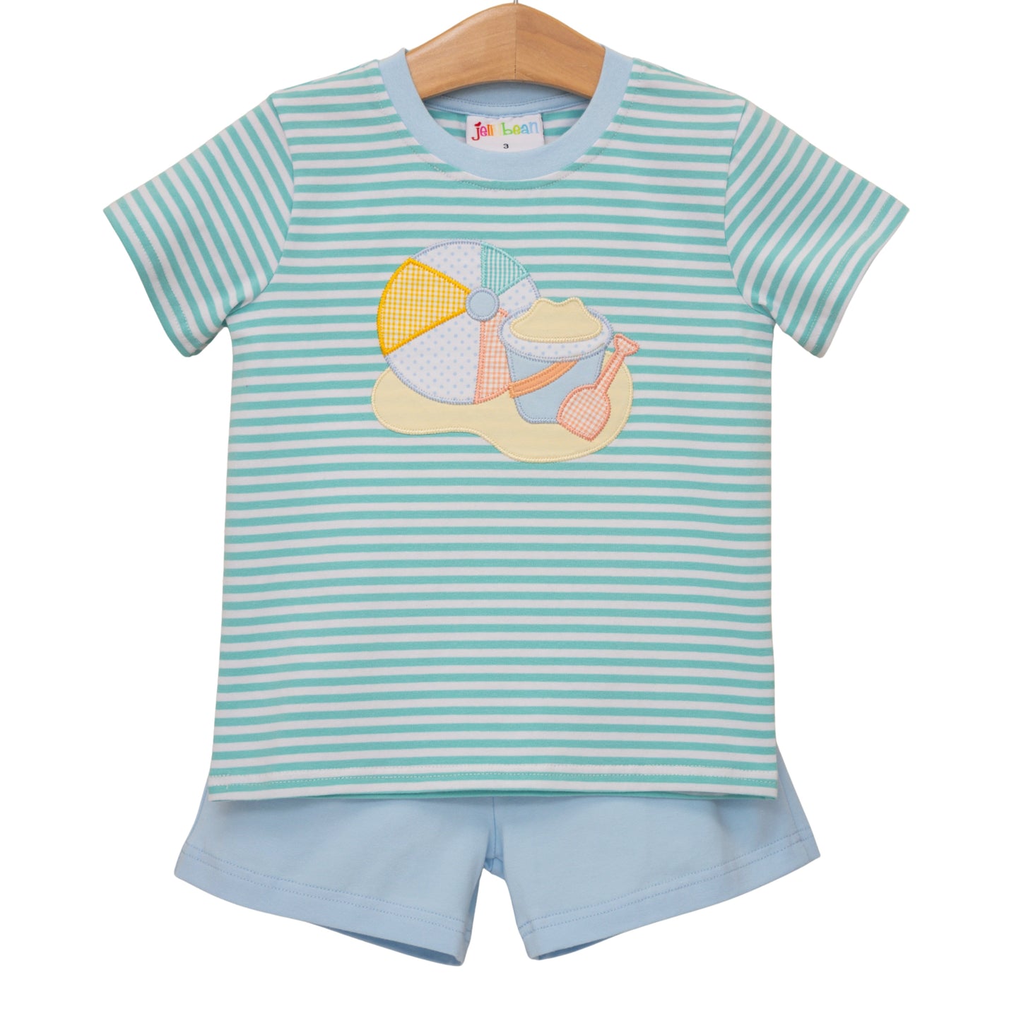 Jellybean Beach Days short set for women with colorful striped top and matching shorts, perfect for summer beach outings.