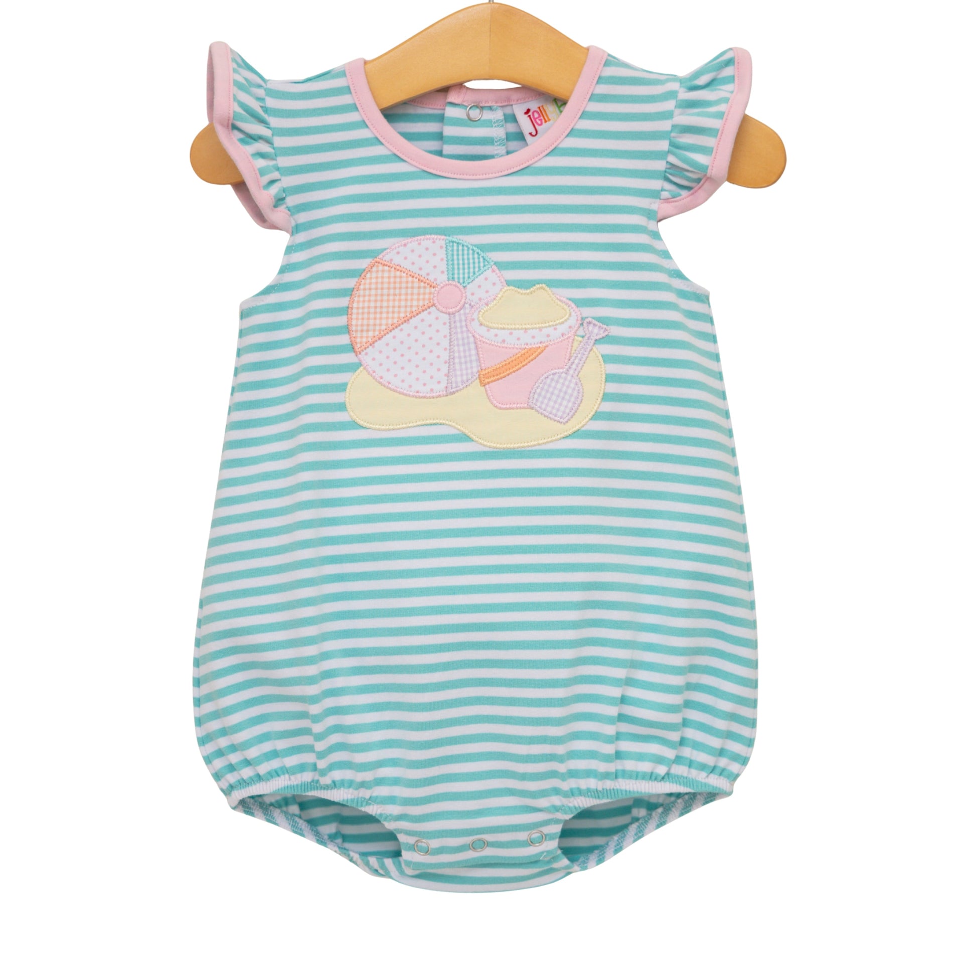 Jellybean Beach Days Flutter Bubble swimsuit in vibrant colors, featuring ruffled details and a playful summer style.