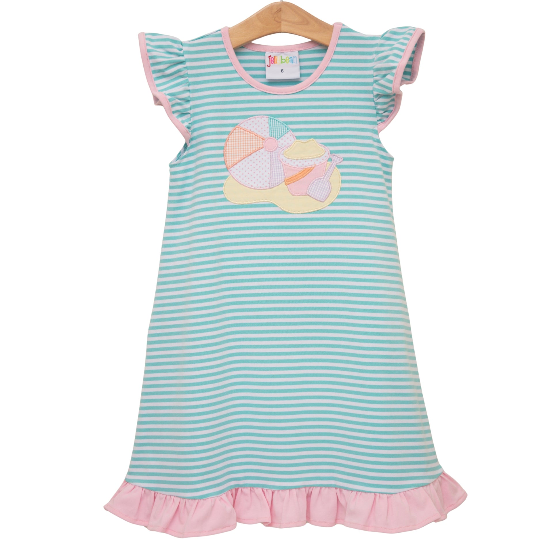 Jellybean Beach Days Flutter Dress featuring lightweight fabric, floral pattern, and flutter sleeves ideal for summer beach outings.