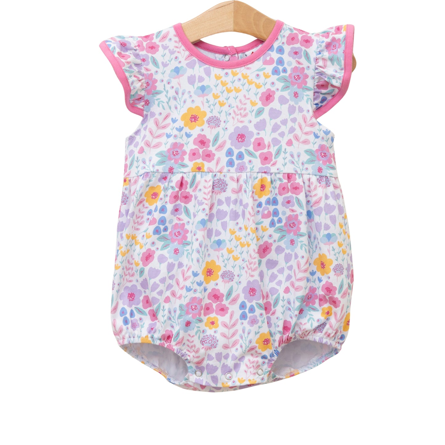 Colorful Poppies and Petals Flutter Bubble from Sweet E's Children's Boutique, featuring vibrant floral and whimsical bubble design.