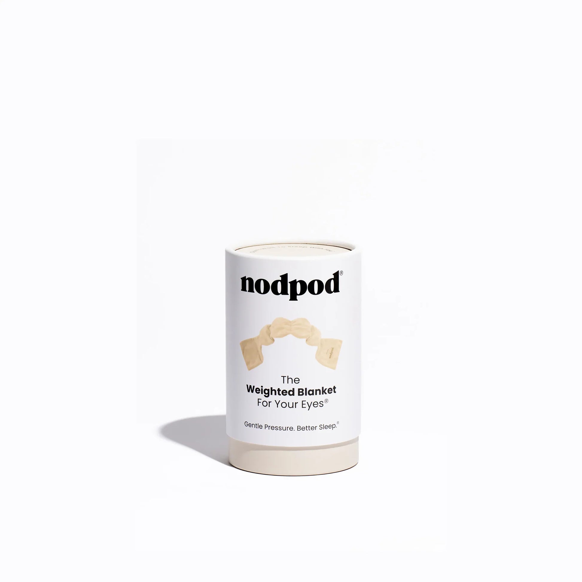 Nodpod sleep mask in soft fabric, designed to block light and promote restful sleep.