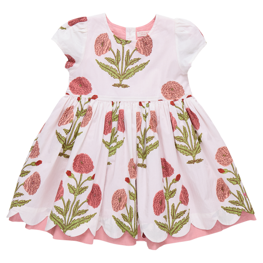 Pink Chicken Rose Dandelion Girls Marisol Dress featuring floral print and ruffled sleeves for a charming and stylish look.
