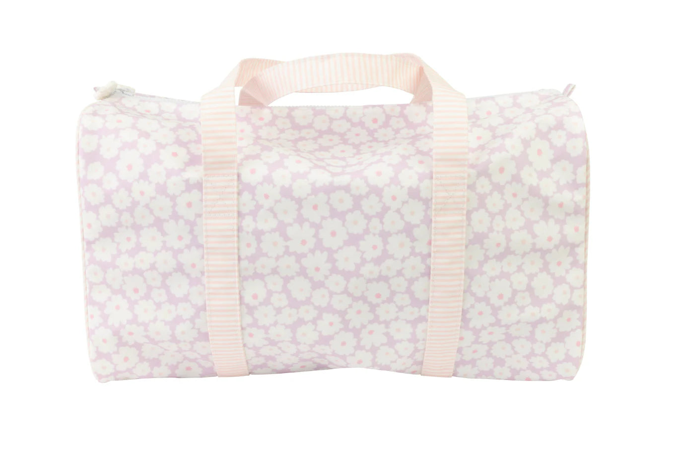 Lavender Daisies duffle bag by Apple of My Isla with floral pattern and sturdy handles, ideal for travel and gym use.